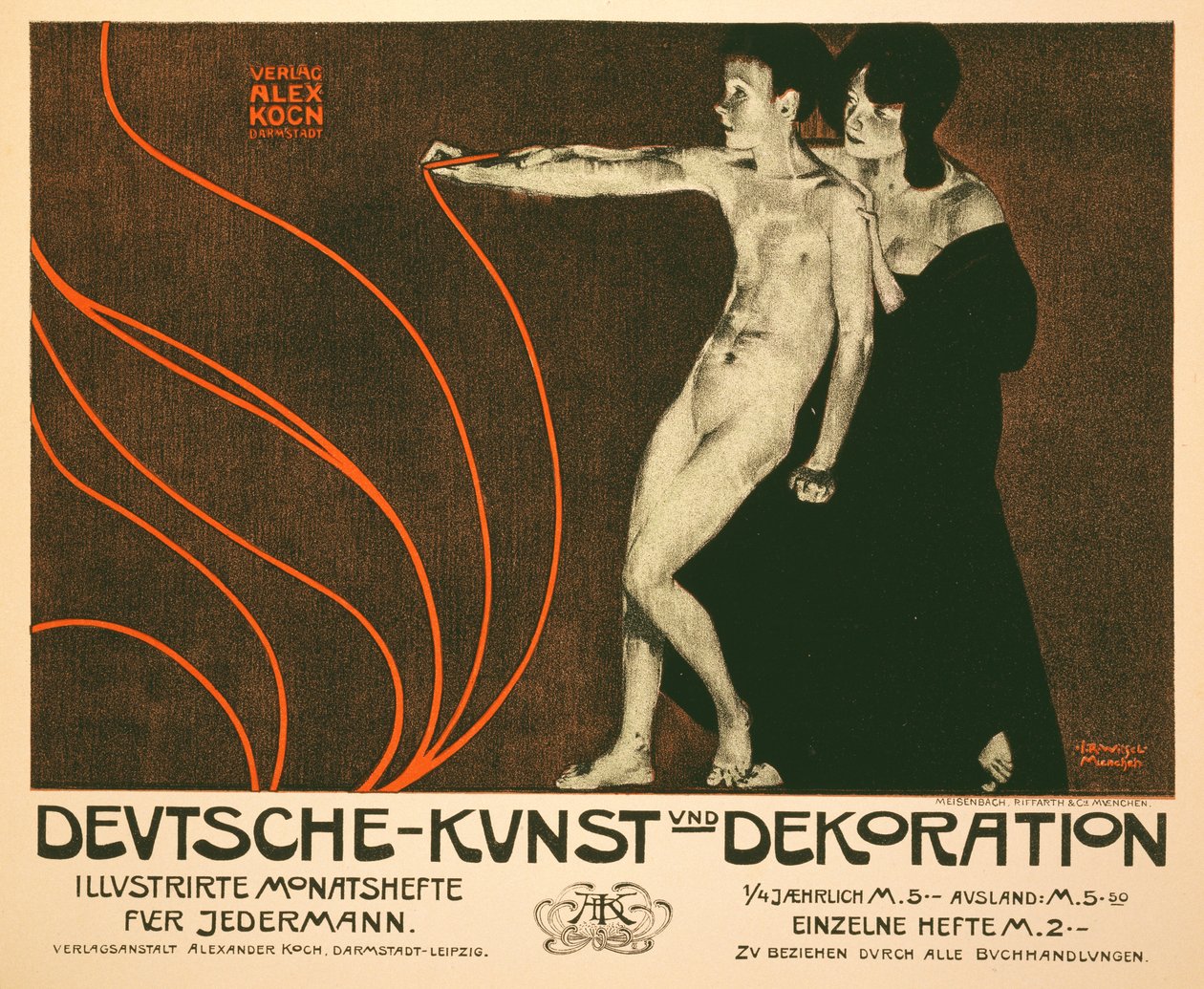 Reproduktion av en affisch som annonserar Deutsche Kunst und Dekoration, en månatlig illustrerad recension för alla, 1898 av Joseph Rudolf Witzel