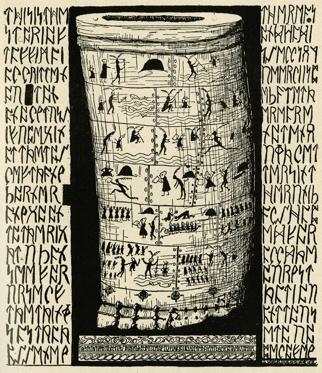 Teckning av Kipling som representerar Taffimai Metallumai i Rudyard Kiplings "Histoires comme ca" (1856 - 1936), Librairie Delagrave av Joseph Rudyard Kipling