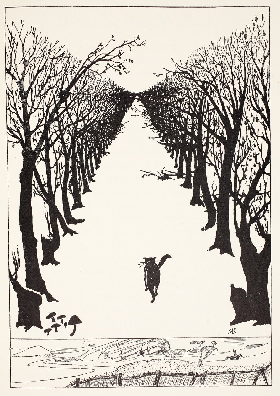 Katten som gick själv, illustration från "Just so Stories for Little Children" av Rudyard Kipling, pub. London, 1951 av Joseph Rudyard Kipling