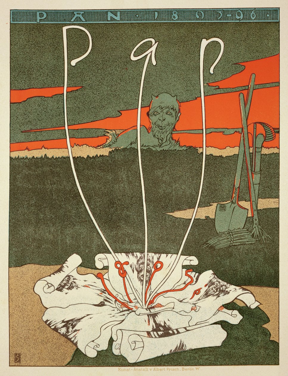Reproduktion av en affisch som annonserar "Pan", en tysk konstnärlig recension av Joseph Sattler