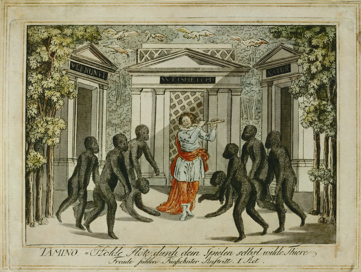 Tamino tämjer djuren med trollflöjten ... (gravyr) av Joseph Schaffer