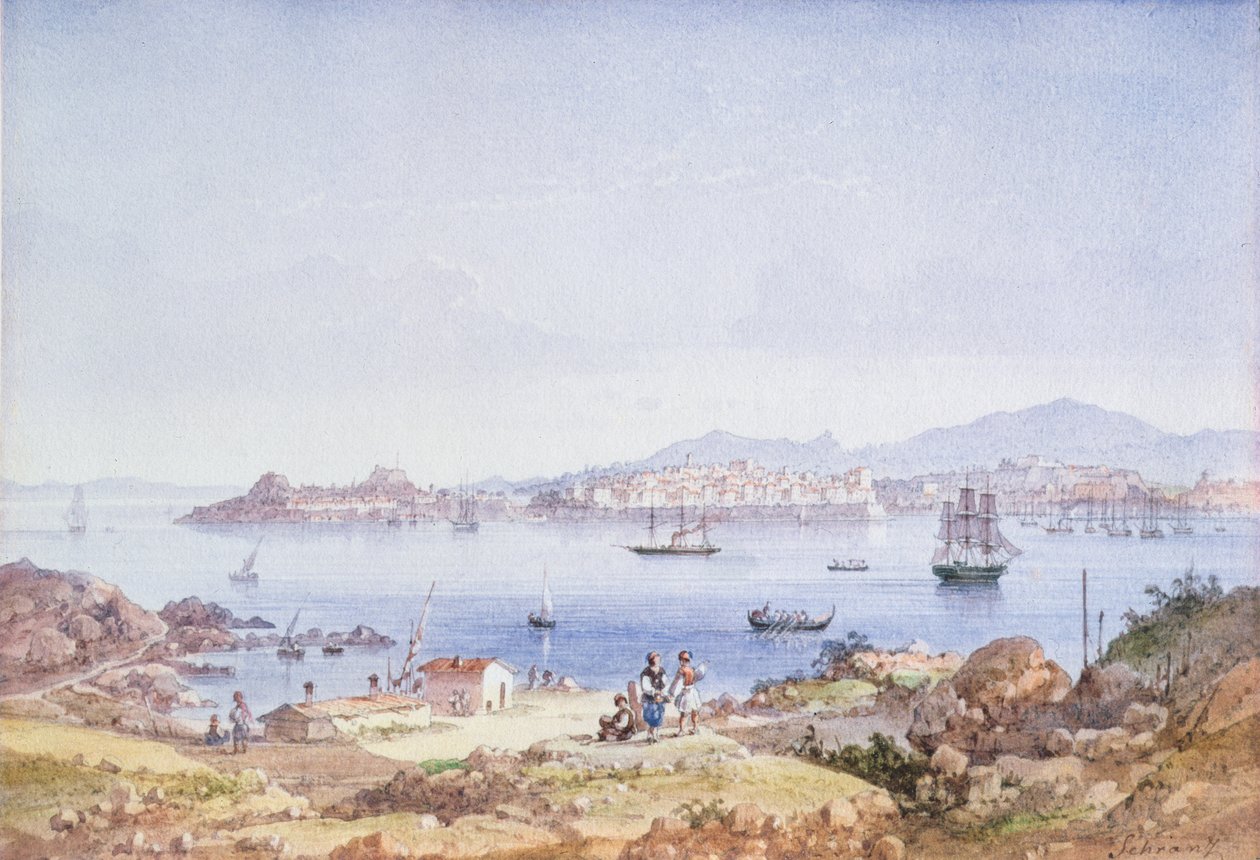 Korfu från ön Vidho, 1789 (wc) av Joseph Schranz
