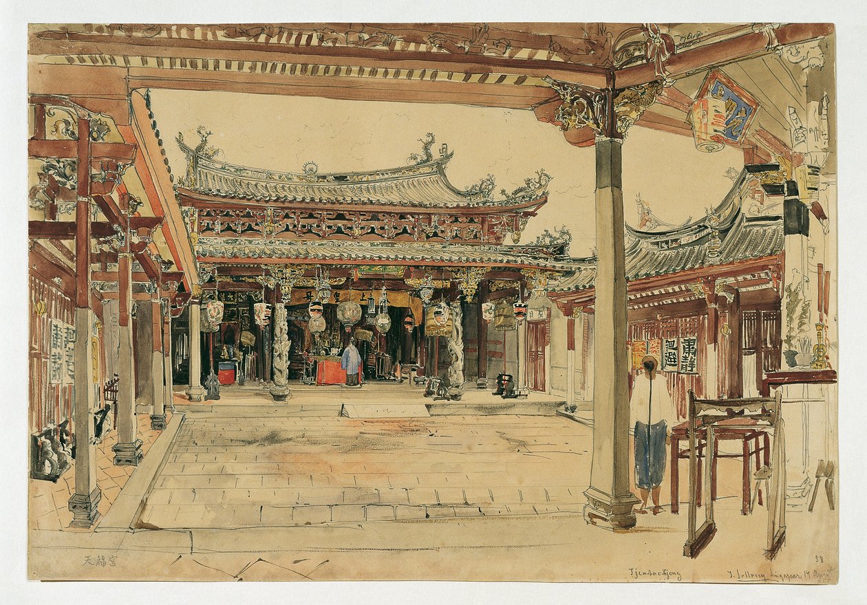 Gården till ett kinesiskt tempel i Singapore av Joseph Selleny