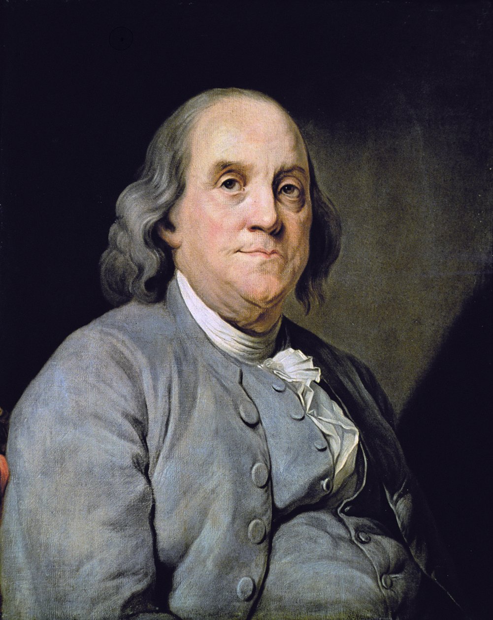 Porträtt av Benjamin Franklin (färg litho) av Joseph Siffred (after) Duplessis