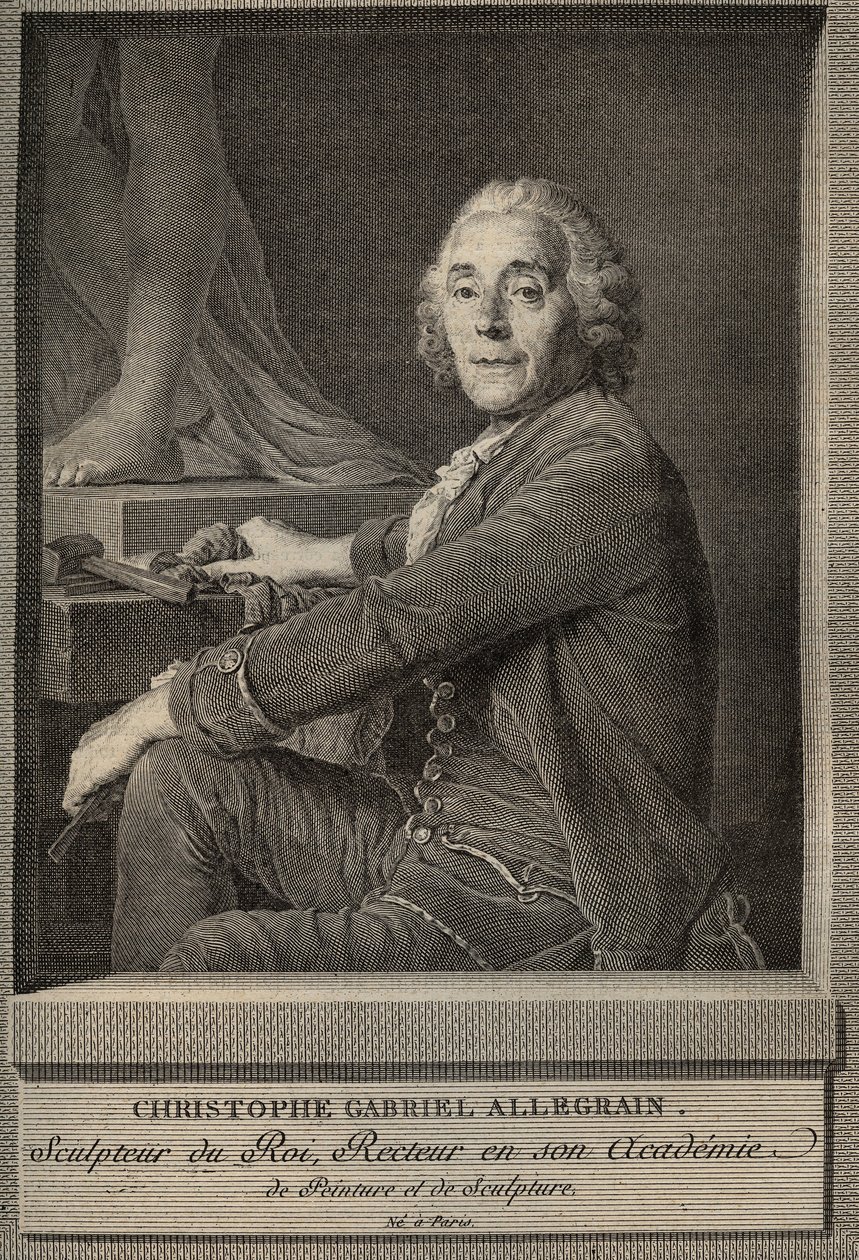 Porträtt av Christophe-Gabriel (Christophe Gabriel) Allegrain (1710-1795) Fransk skulptör - gravyr efter målningen av Joseph-Siffrein Duplessis av Joseph Siffred (after) Duplessis