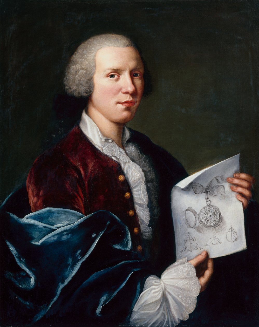 Porträtt av Ferdinand Berthoud som håller ett pergament (olja på duk) av Joseph Siffred Duplessis