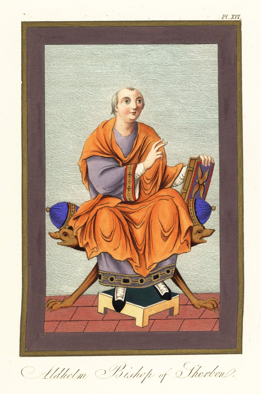 Aldhelm, biskop av Sherborn c639-709 ,1851 (gravyr) av Joseph Strutt