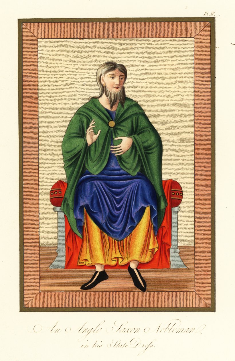 Anglosaxisk adelsman i sin statsklänning, 800-talet, 1845 (gravyr) av Joseph Strutt