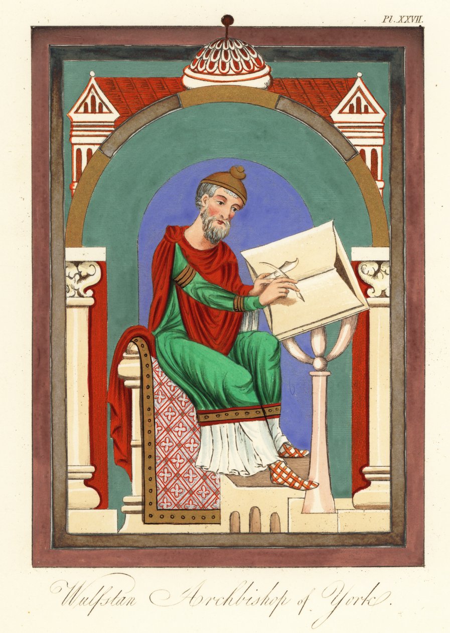 Wulstan II (eller Wulfstan), ärkebiskop av York, 1859 (gravyr) av Joseph Strutt