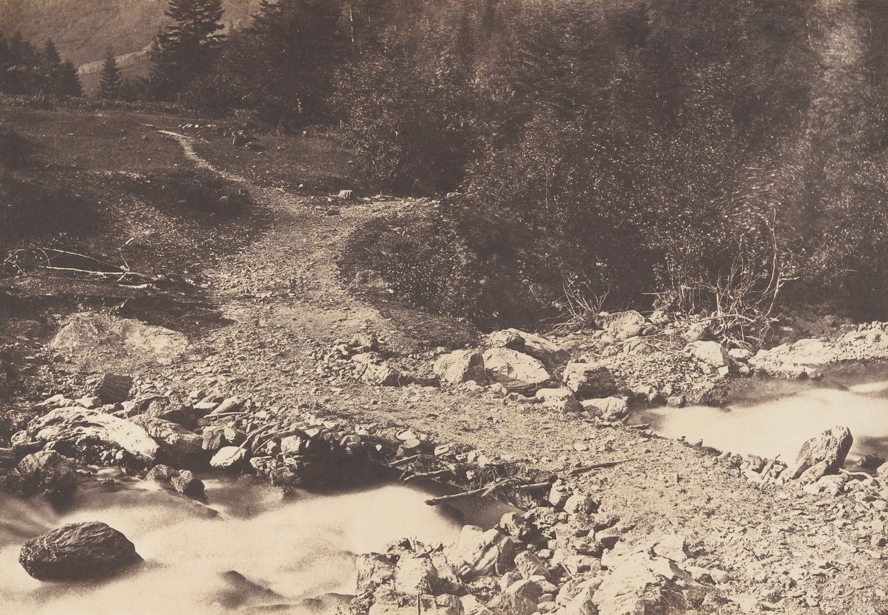 Skifferbro tagen på vägen tillbaka från Parisians vattenfall, Luchon, 1853. av Joseph Vigier