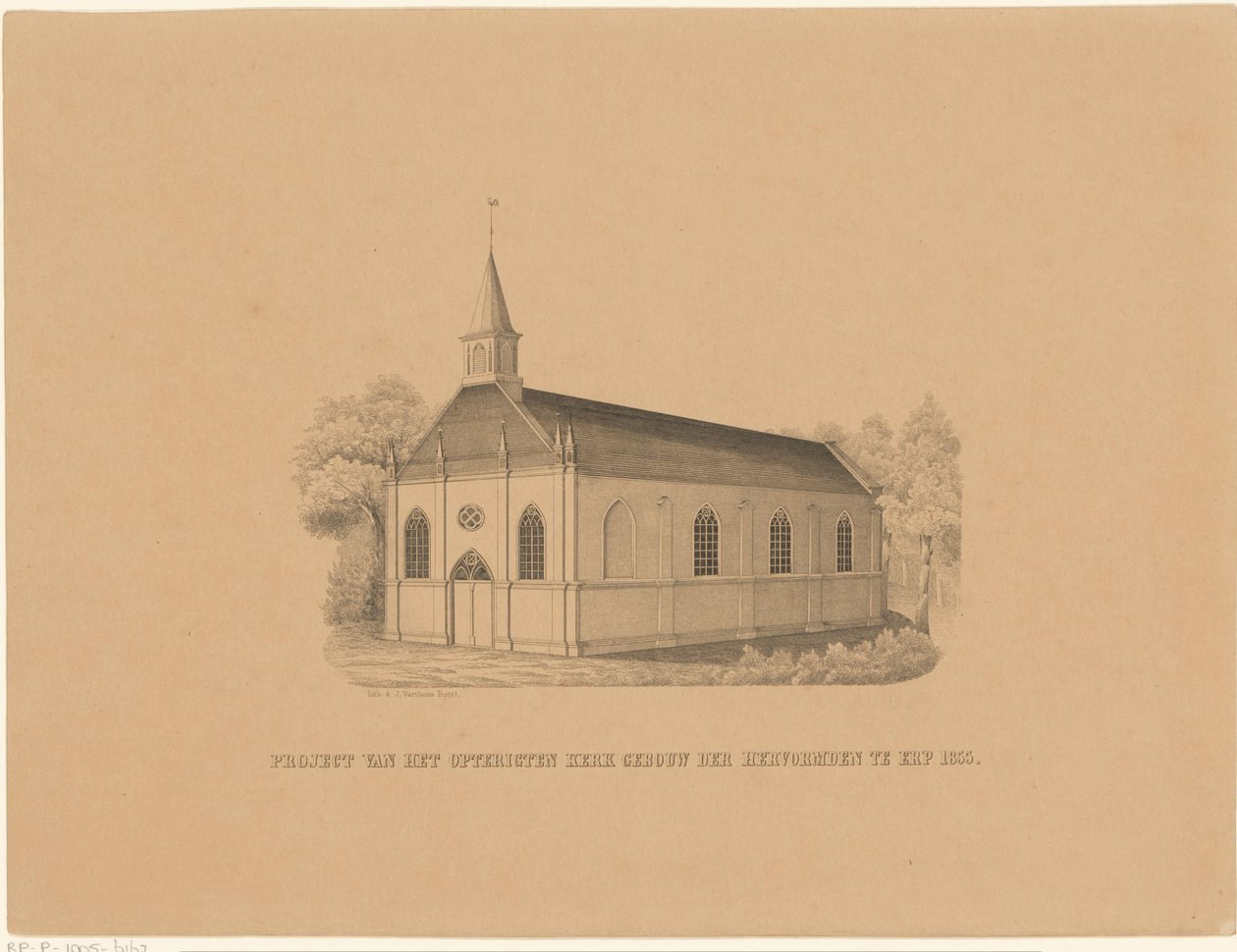 reformerta kyrkan i Erp Projekt av de reformertes opterigten kyrkobyggnad i Erp 1855 (titel på objekt) av Joseph Vürtheim