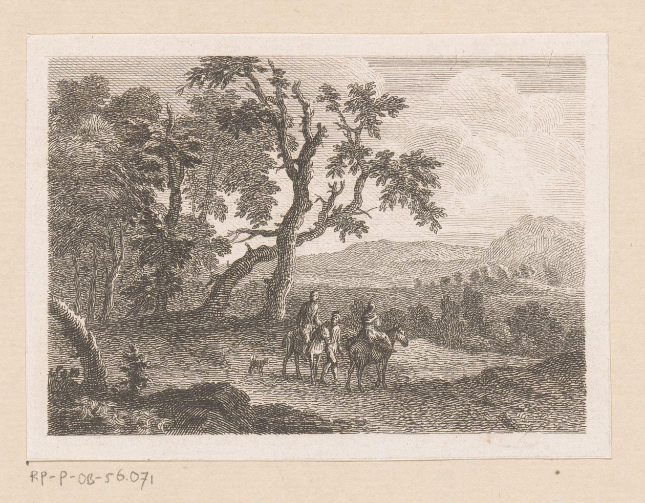 Landskap med två ryttare och en man till fots av Joseph Wagner (possibly)