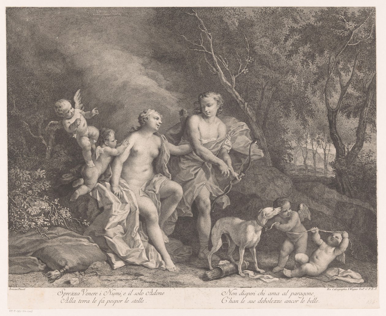 Venus och Adonis som älskare med fyra putti av Joseph Wagner (possibly)