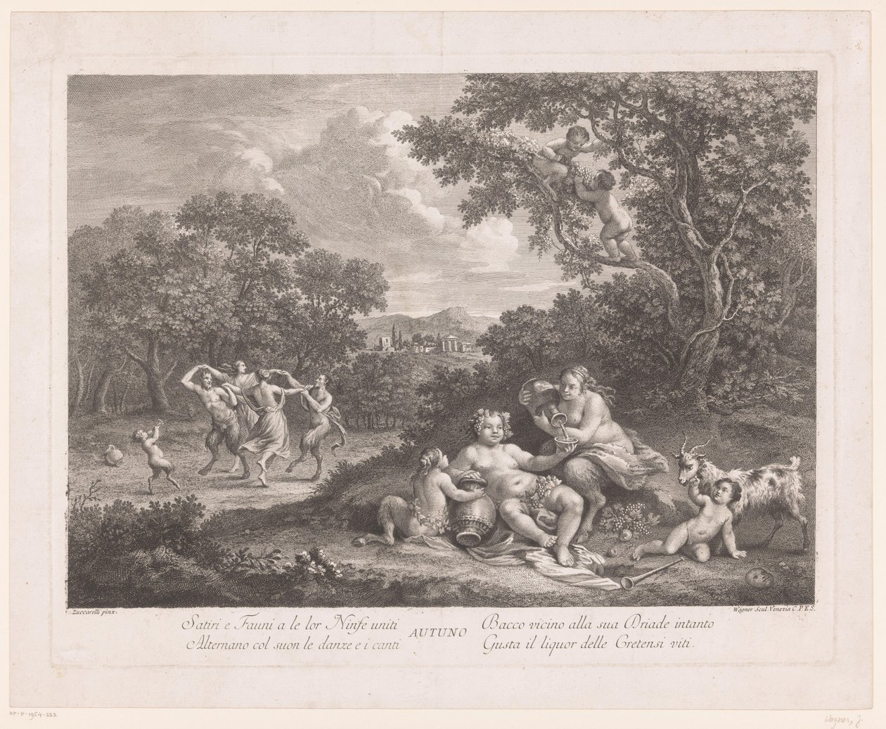 Landskap med Bacchus och dansande satyrer och maenader Höst Autotuno (titel på objekt) av Joseph Wagner