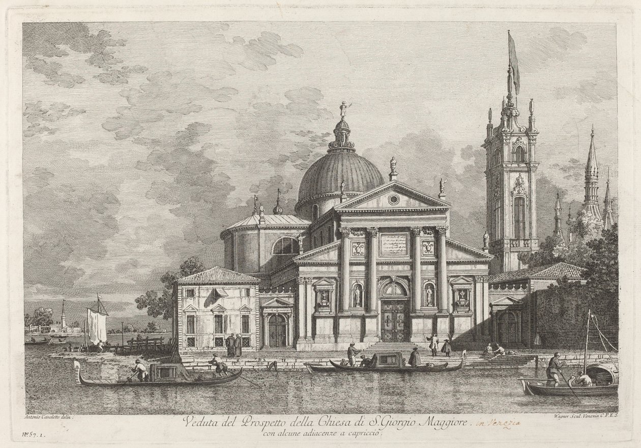 Utsikt över prospektet för kyrkan S. Giorgio Maggiore, 1742. av Joseph Wagner