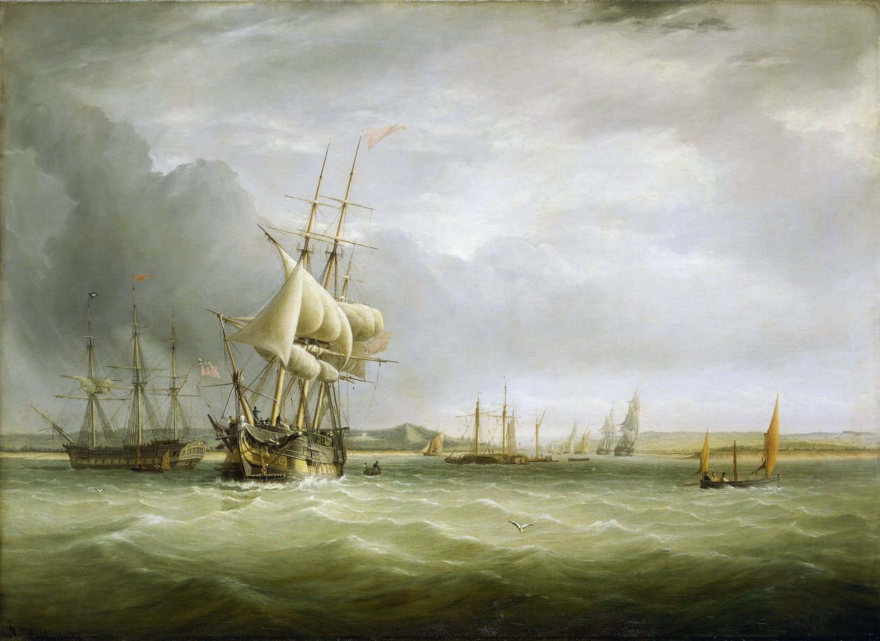 Sjöfart i Bristolkanalen (England), vid Avons mynning. Olja på duk av Joseph Walter