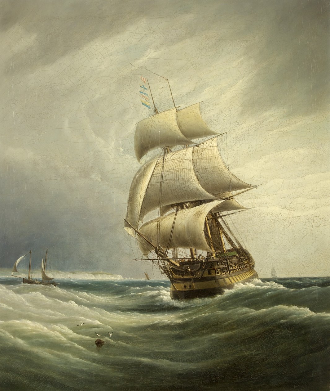 Tremastade skepp före vinden (olja på duk) av Joseph Walter