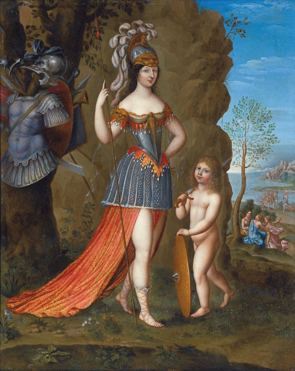 Franska:  Portrait de femme en Minerve Porträtt av en dam som Minerva av Joseph Werner the Younger