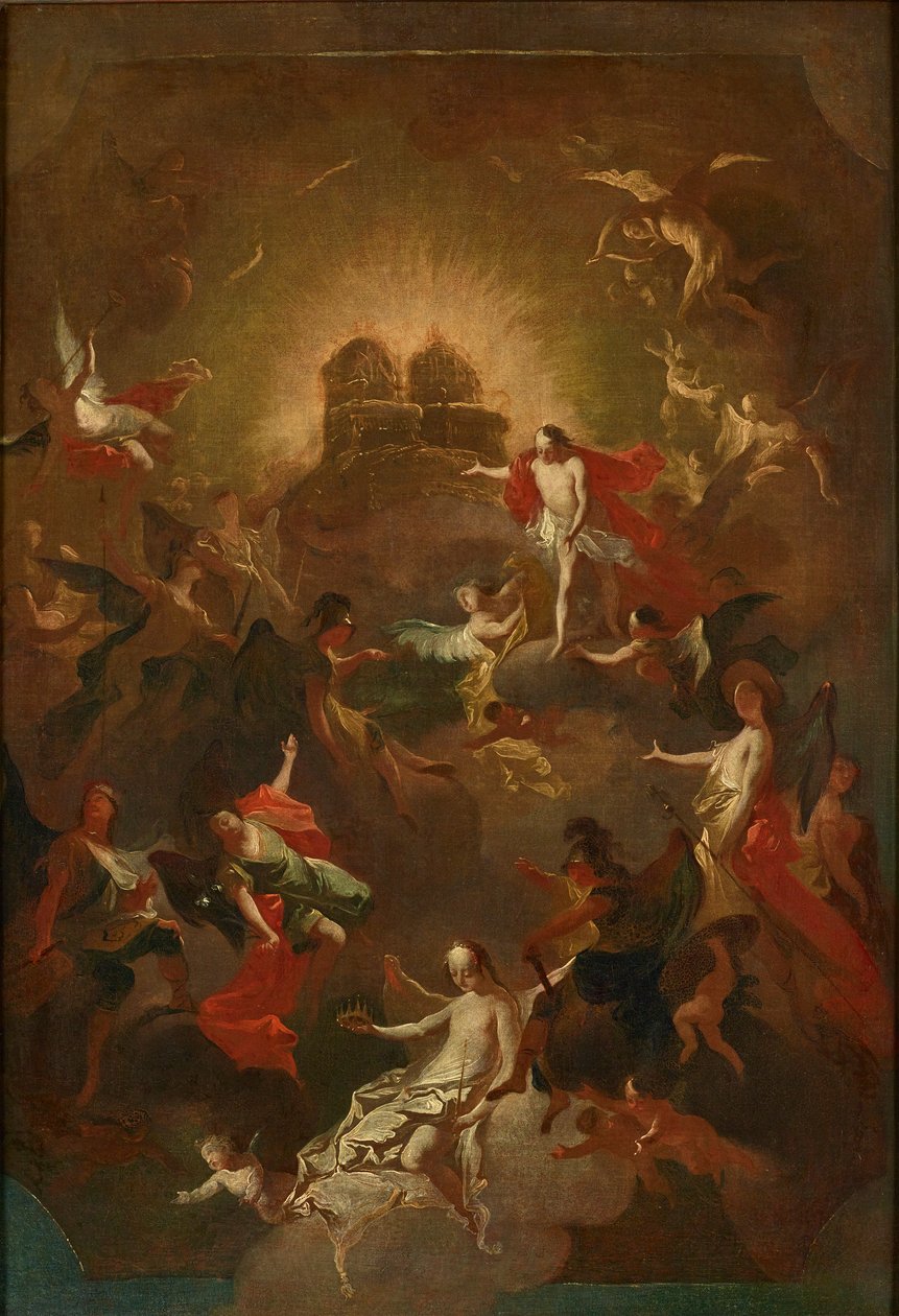 Kristus och de nio änglakörerna väntar på Maria framför hans och hennes tron av Joseph Winterhalder d. J.