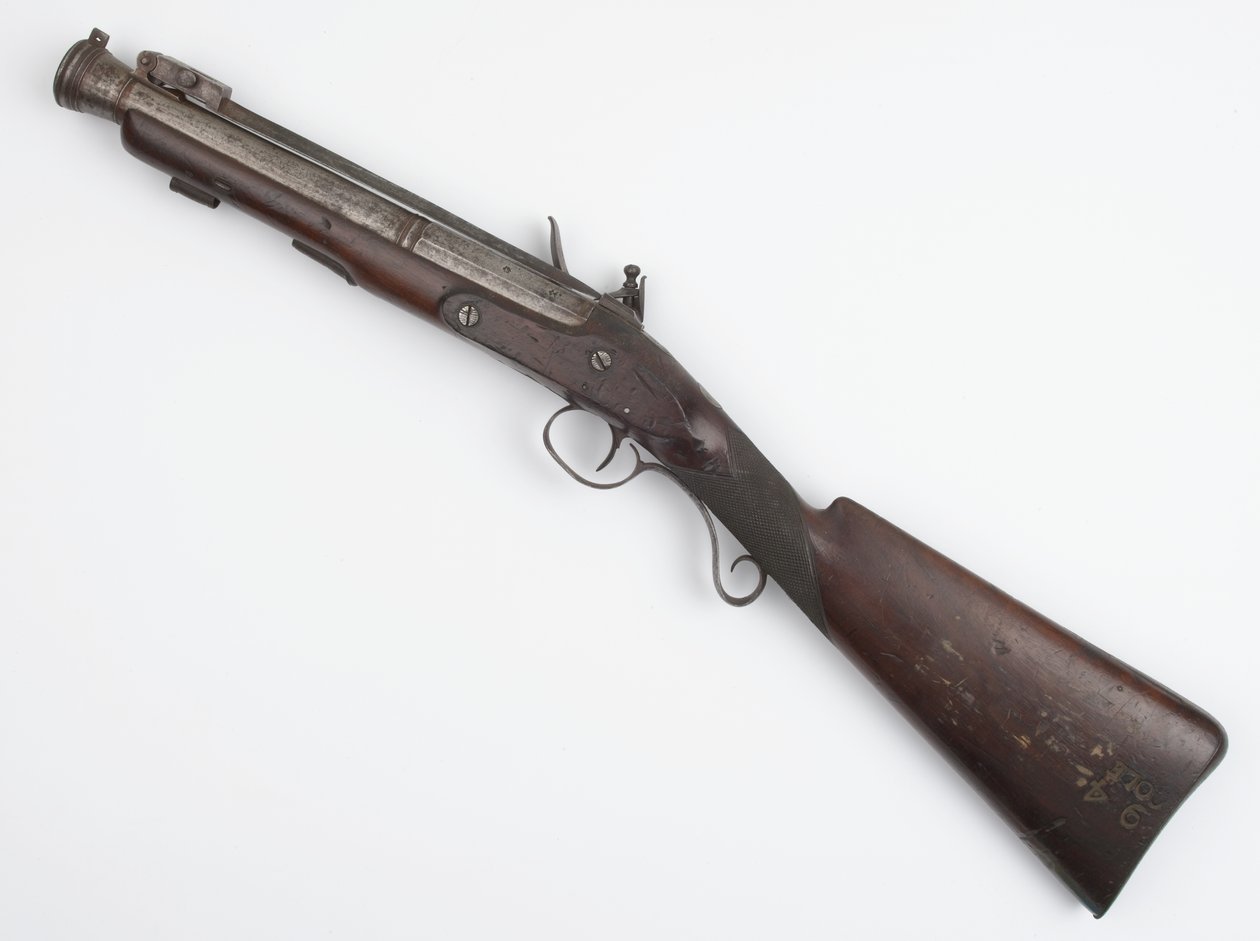 Blunderbuss med fjäderbajonett utfärdad till Irish Volunteers, c.c.1815 (blunderbuss, flintlock) av Joseph Wood