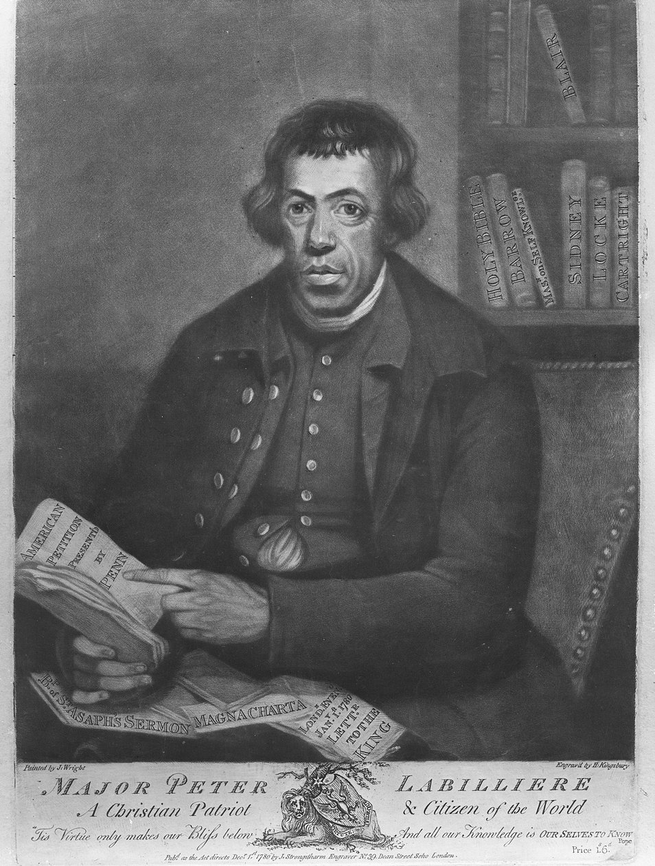 Major Peter Labilliere, etsad av Henry Kingsbury, 1780 (etsning och mezzotint) av Joseph Wright