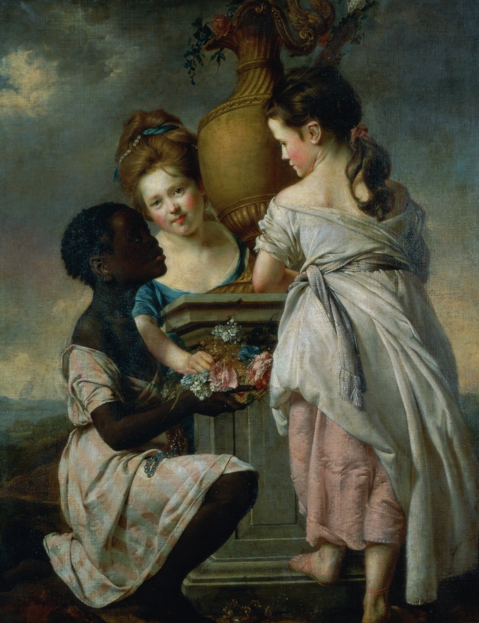 A Conversation between Girls, or Two Girls with their Black Servant, 1770 av Joseph Wright of Derby