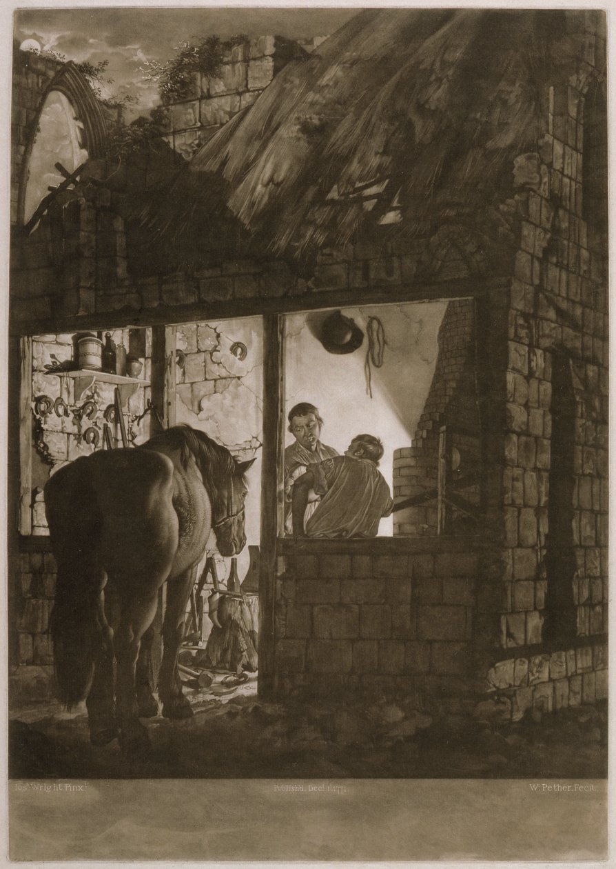 En hovslagarebutik, graverad av William Peter (ca 1781-1821), 1771 (mezzotint) av Joseph Wright of Derby