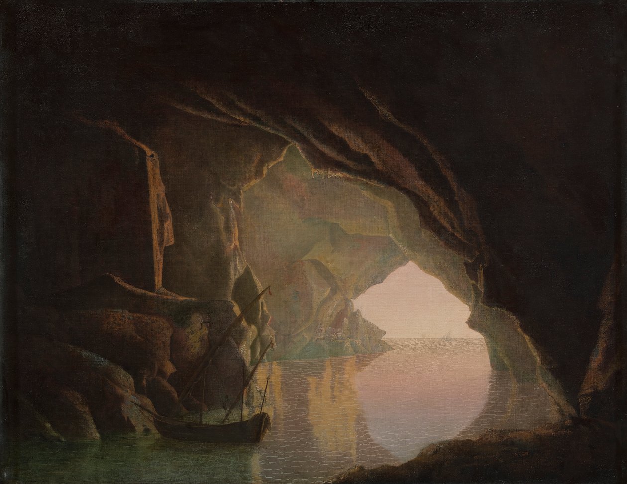 En grotta i Salernobukten, solnedgång av Joseph Wright of Derby
