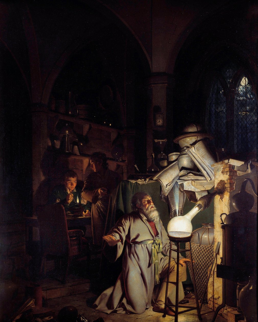 Alkemist frestande att upptäcka den filosofiska stenen Målning av Joseph Wright of Derby (1734-1797) 1700-talets sön. 1,27 X 1,01m Derby, Derby museum av Joseph Wright of Derby