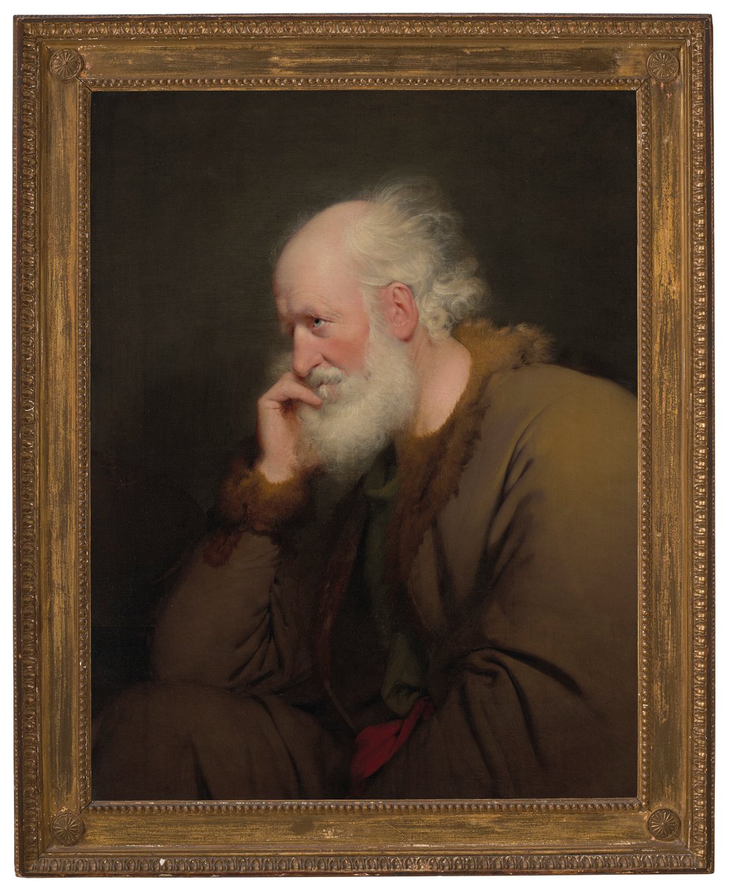 En gammal man, halvlång, i en pälsfodrad rock av Joseph Wright of Derby