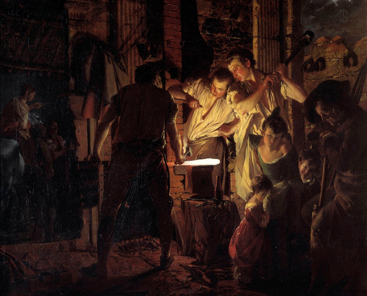 Atelier de marechal ferrant på 1700-talet Målning av Joseph Wright från Derby (1734-1797) 1771 Sön. 0,99x1,25 m Derby, Derby museum av Joseph Wright of Derby