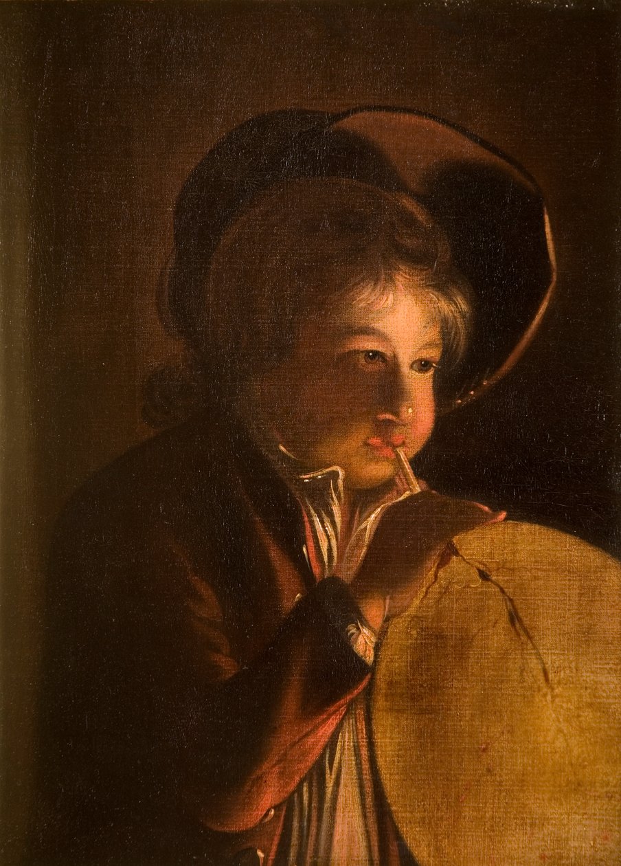 Pojke som blåser en blåsa i levande ljus av Joseph Wright of Derby