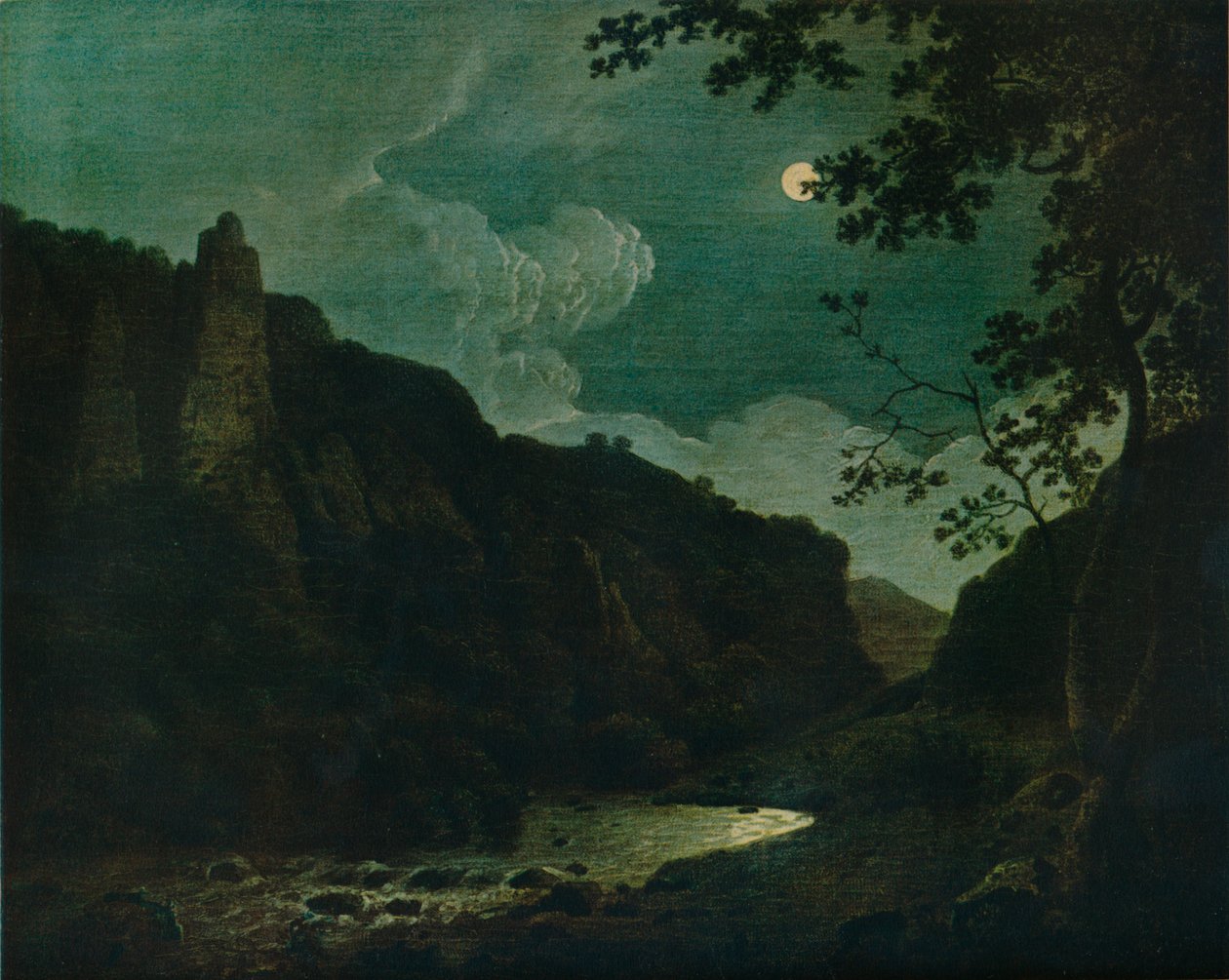 Dovedale av Moonlight, 1784 av Joseph Wright of Derby