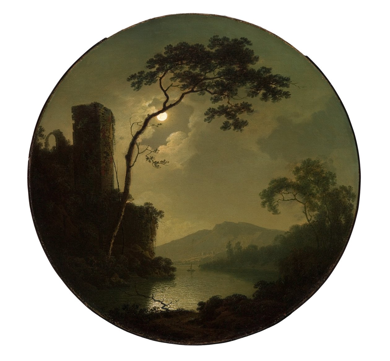 Sjö med slott på en kulle av Joseph Wright of Derby