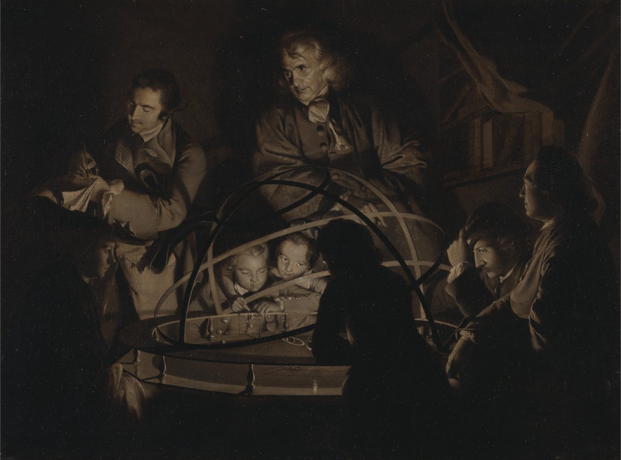 Filosof som håller en föreläsning om orreriet av Joseph Wright of Derby