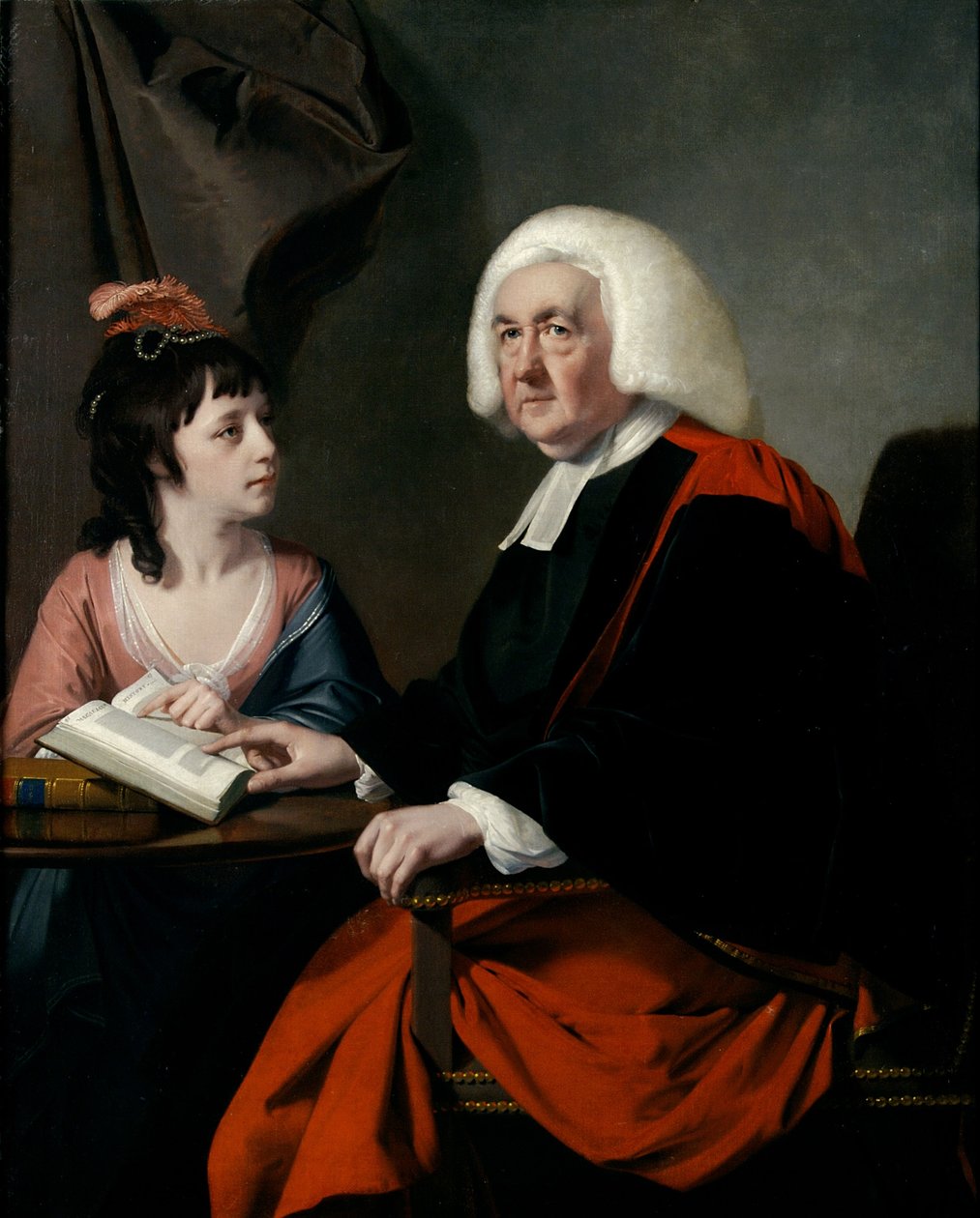 Pastor Thomas Wilson (1703-84) och fröken Catherine Macaulay (1731-91) (olja på duk) av Joseph Wright of Derby