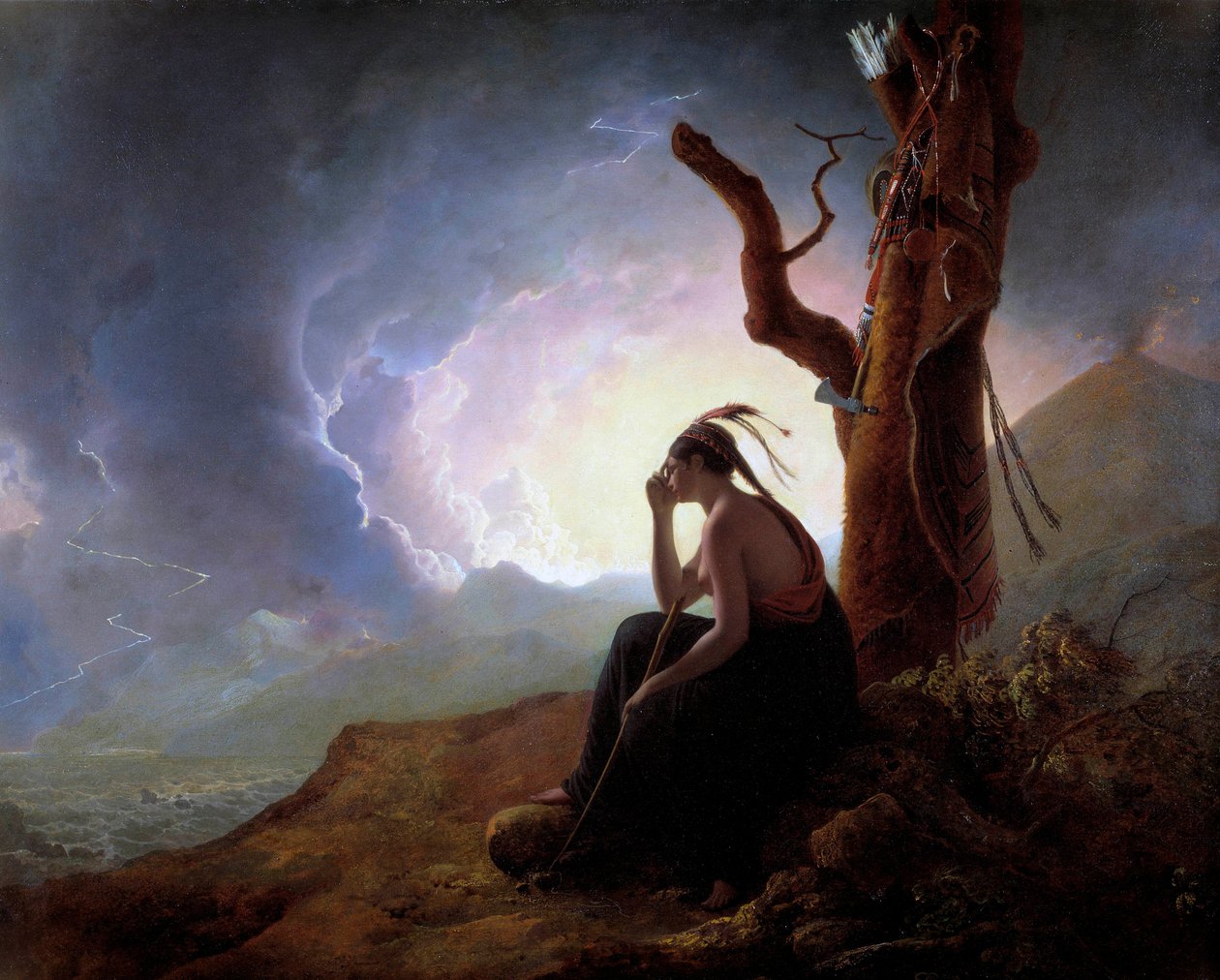 Änkan efter en indianhövding som vakar över sin mans vapen Målning av Joseph Wright från Derby (1734-1797) 1785 Derby, Derby museum av Joseph Wright of Derby