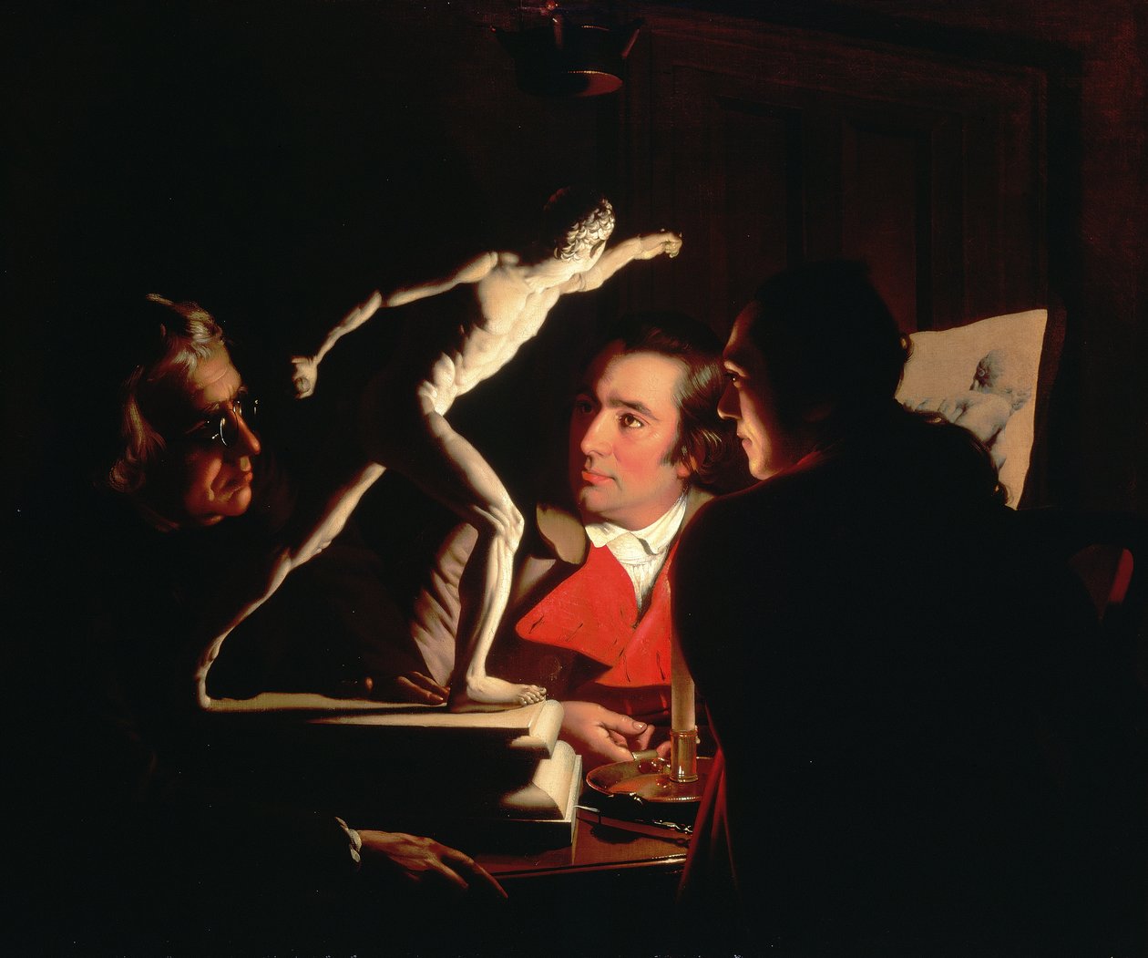 Tre personer som tittar på gladiatorn med levande ljus, c.1764-65 av Joseph Wright of Derby
