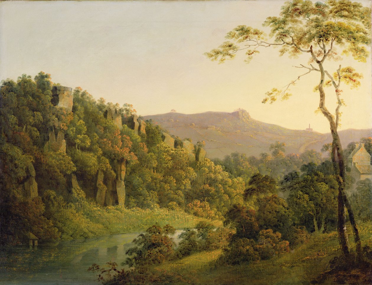View in Matlock Dale, Looking Towards Black Rock Escarpment, c.1780-5 (olja på duk) av Joseph Wright of Derby