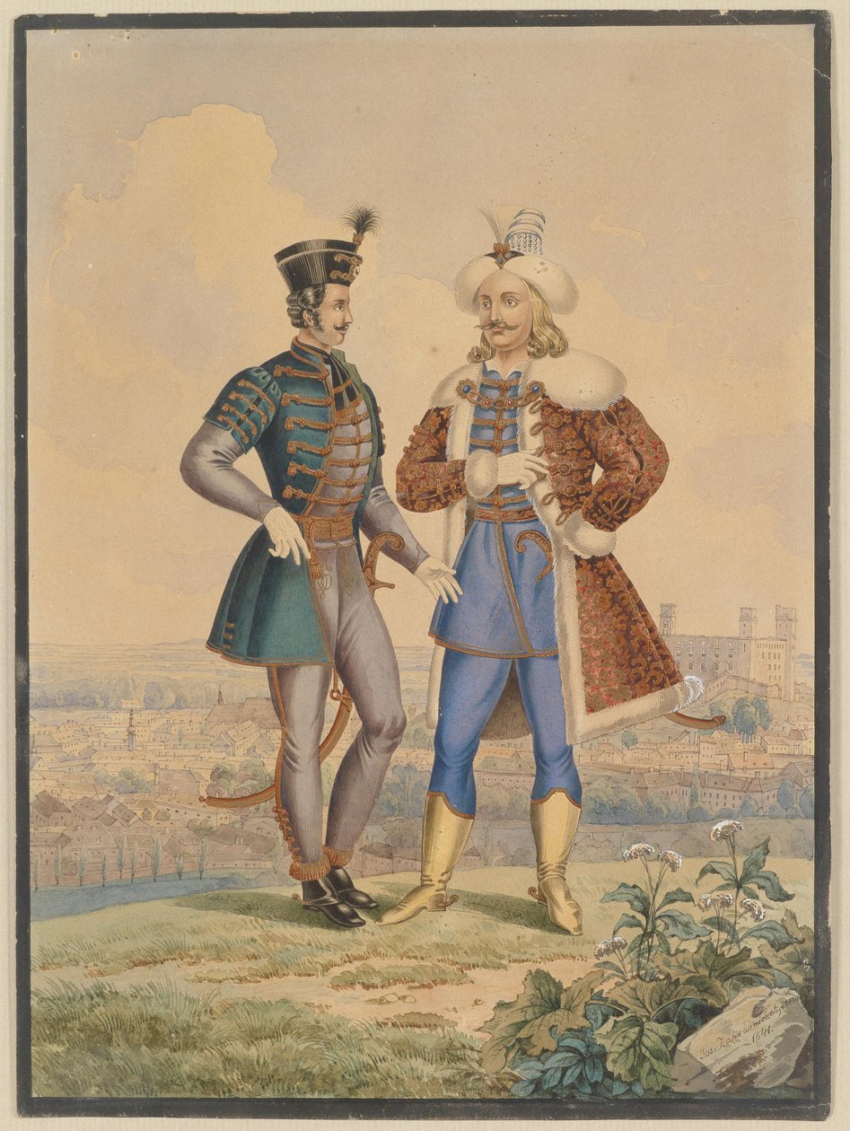 Husar och ottoman framför en stad av Joseph Zahradniczek the Elder