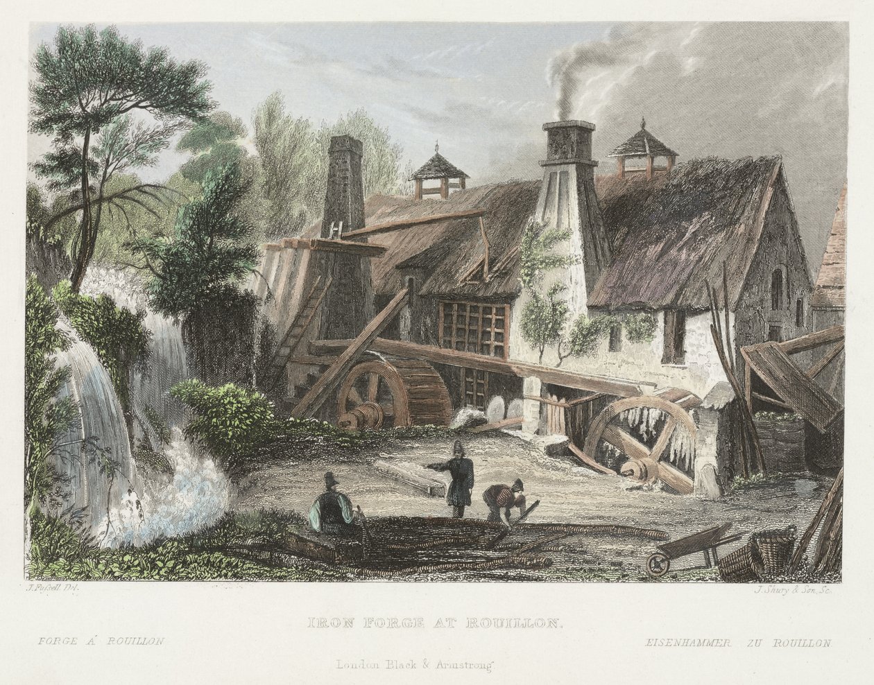 Iron Forge vid Rouillon, graverad av J. Shury av Joseph after Fussell