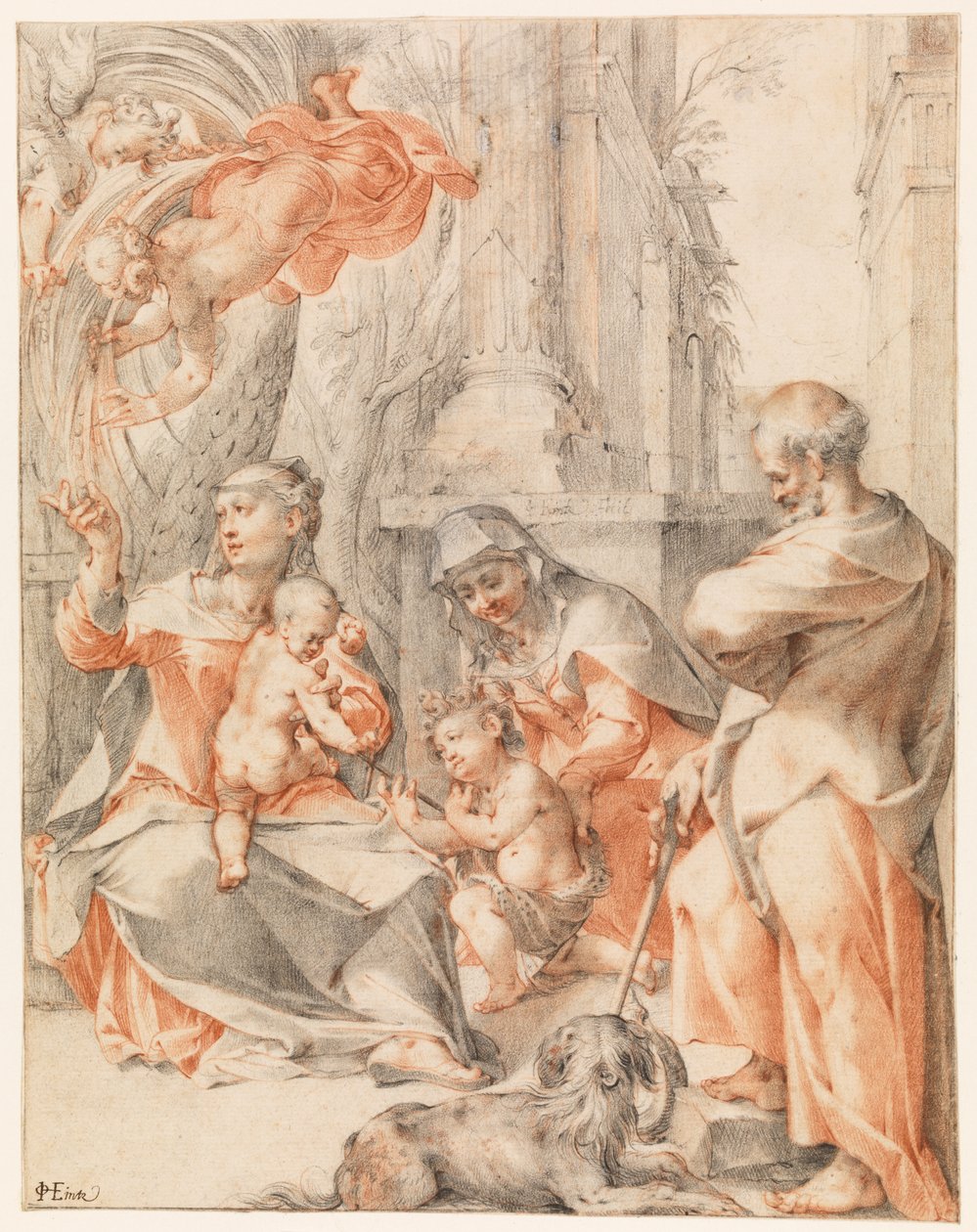 Vila på flykten till Egypten, ca 1607 (röd- och svartkrita, förstärkt med kroppsfärg) av Joseph the younger Heintz
