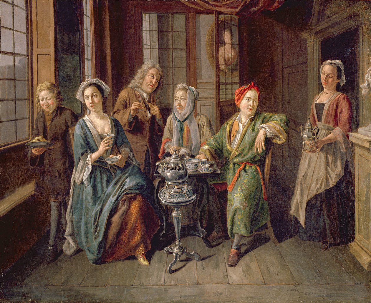 En tebjudning, ca 1720 (olja på duk) av Joseph van Aken