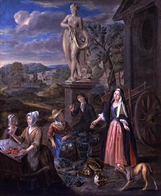 Figurer på en marknad i ett klassiskt landskap (olja på duk) av Joseph van Aken