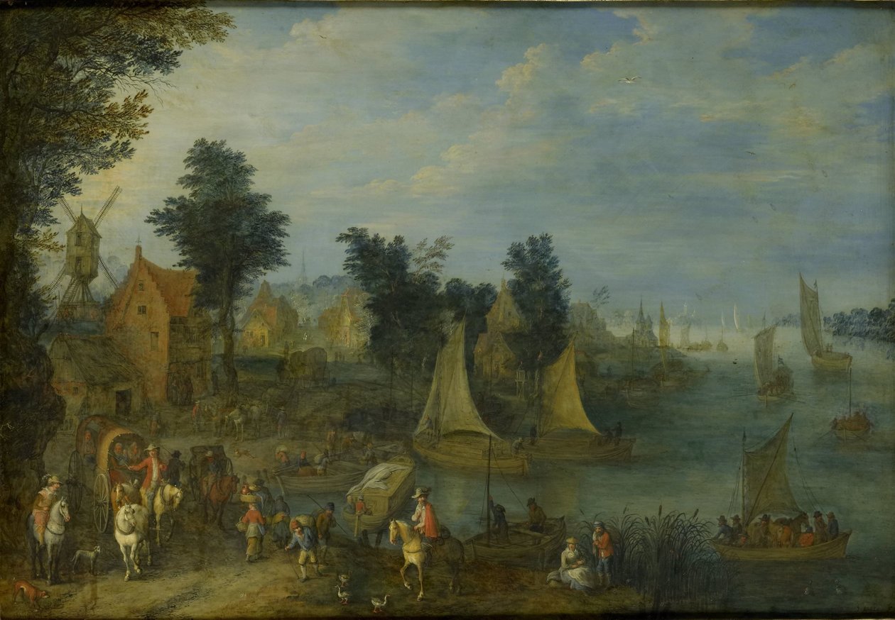 By på stranden av en flod av Joseph van Bredael