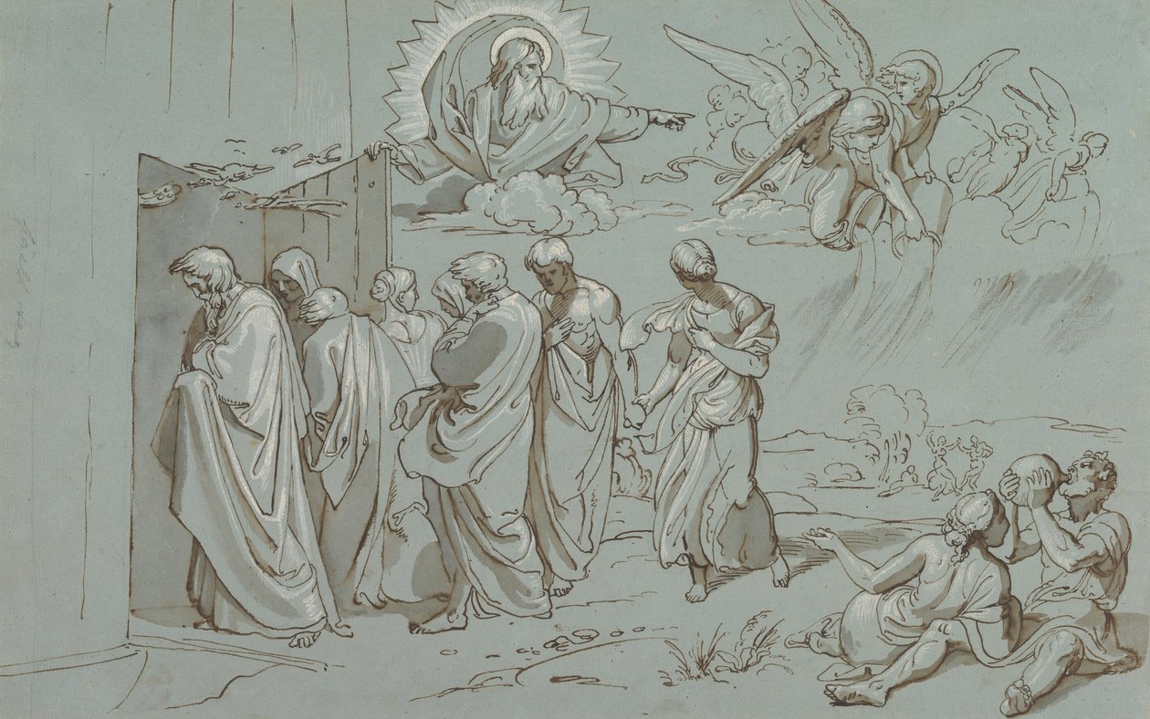 Gud kallar Noa och hans familj in i arken, 1827. av Joseph von Fuhrich