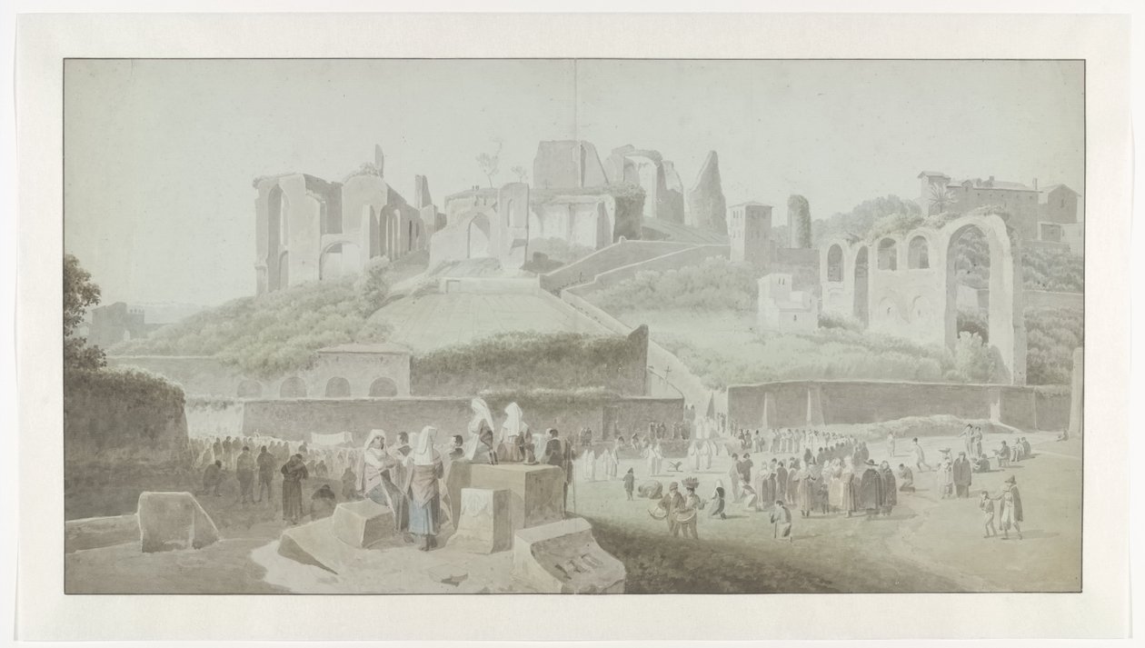En procession vid foten av Palatinen i Rom av Josephus Augustus Knip