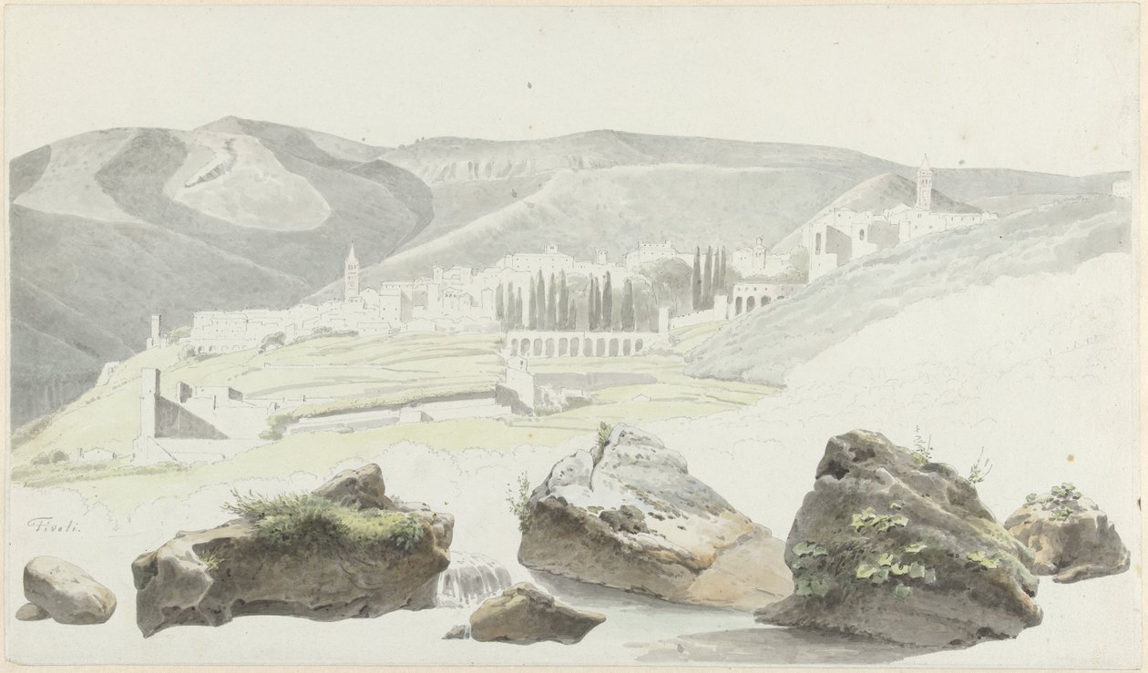 Landskap och stadsbild på Tivoli av Josephus Augustus Knip