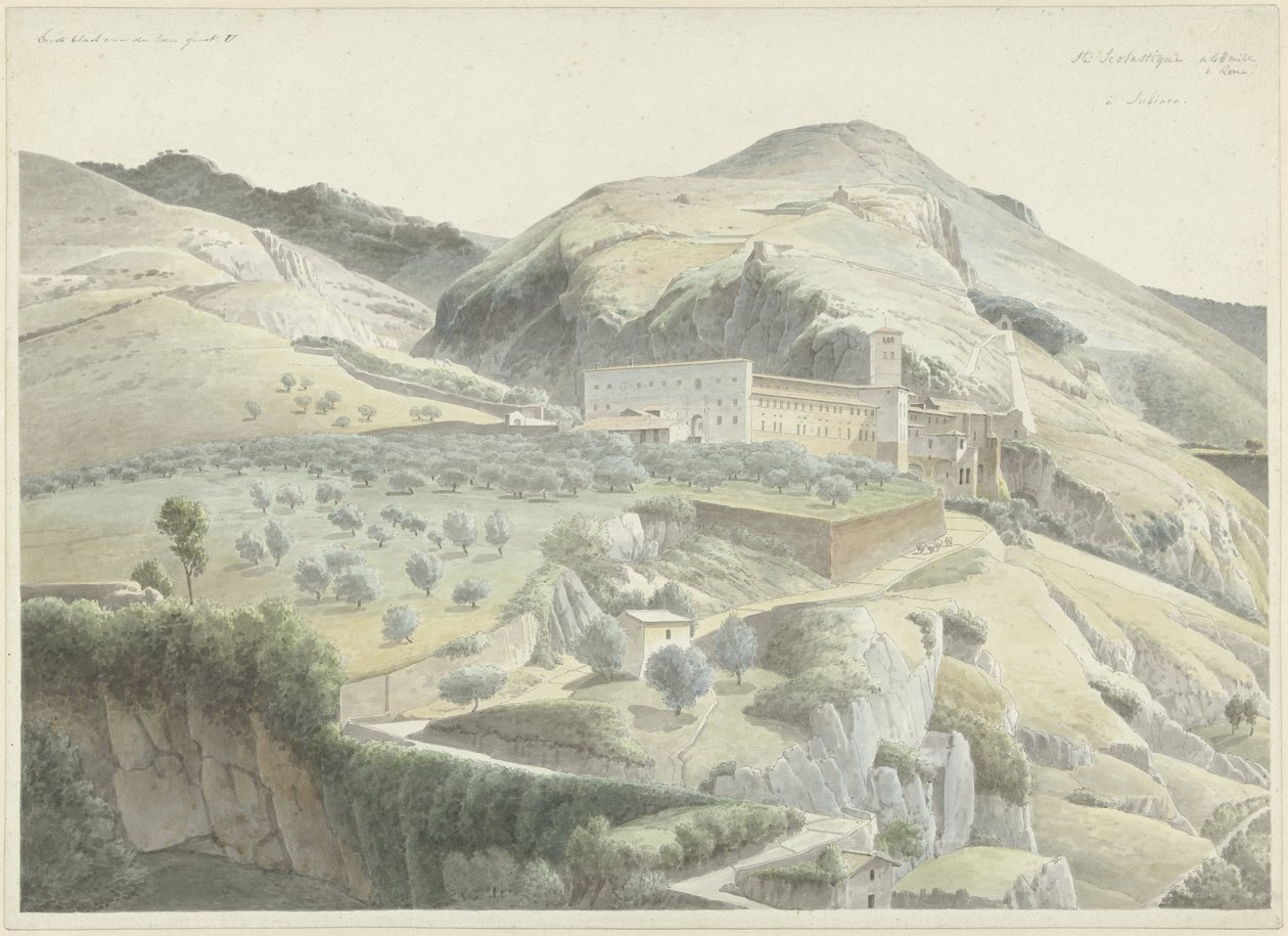 Landskap med kloster vid Subiaco av Josephus Augustus Knip