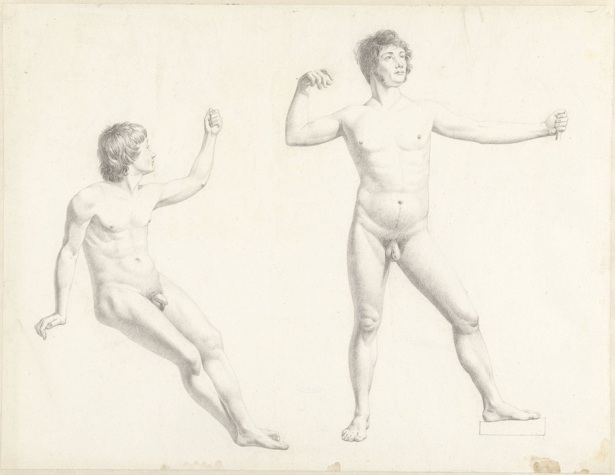 Två manliga nakenstudier av Josephus Augustus Knip